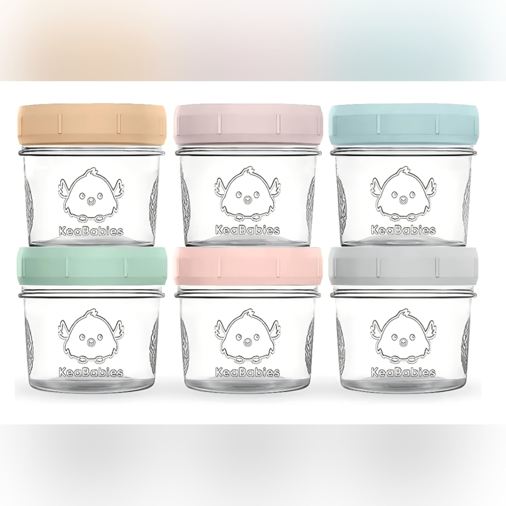 KeaBabies 6-Pack Glass Baby Food Containers - 4 oz Leak-Proof